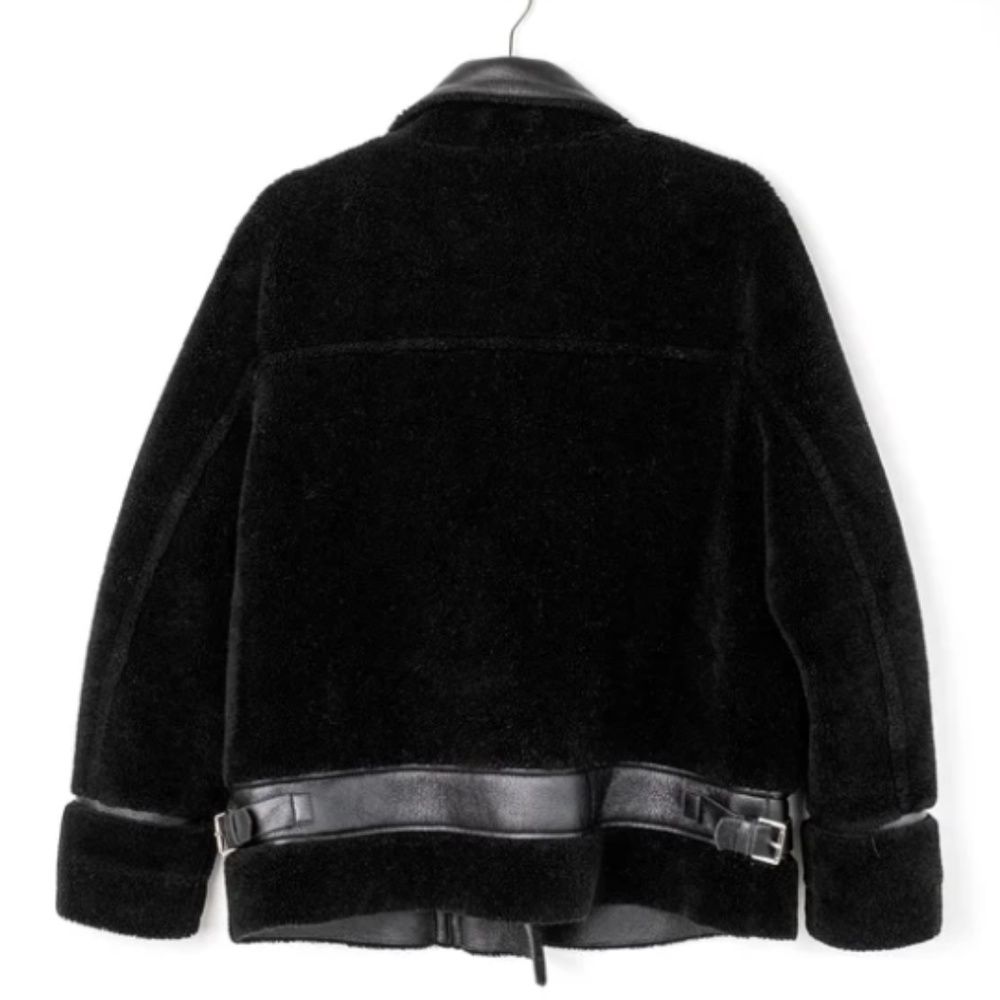 Soia & Kyo Linnea Faux Sherpa Biker Jacket Black Large ❄️ Oversized Moto Style - Picture 10 of 10